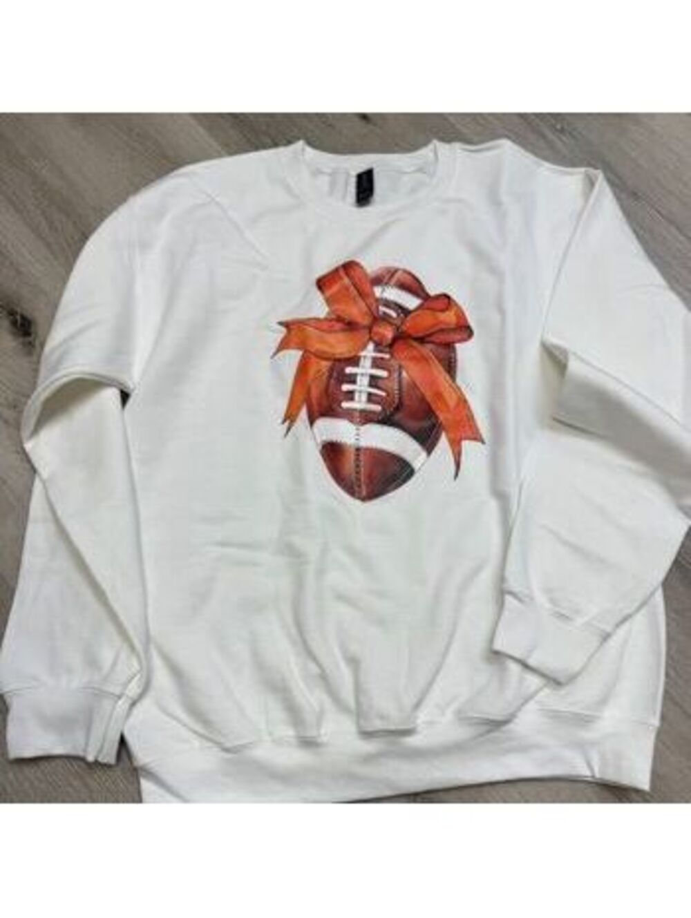 #2s - Crew neck white sweatshirt with orange bow